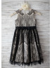 Black Eyelash Lace Champagne Lining Knee Length Flower Girl Dress